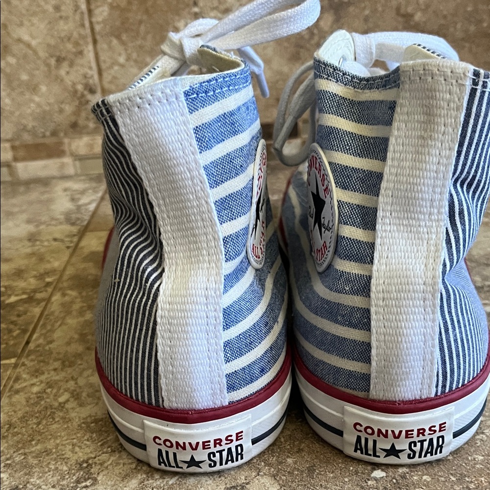 Converse All Stars Blue and White Striped High-Tops .  Men’s 8., Women’s 10 - Picture 6 of 7